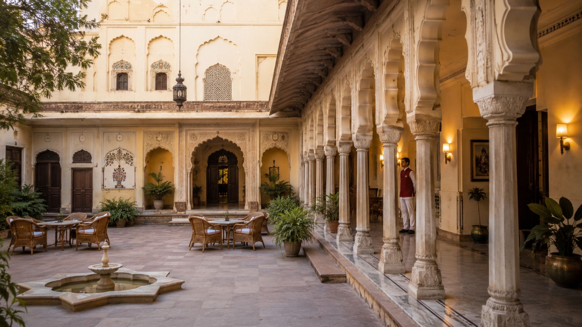 Heritage hotel courtyard in India