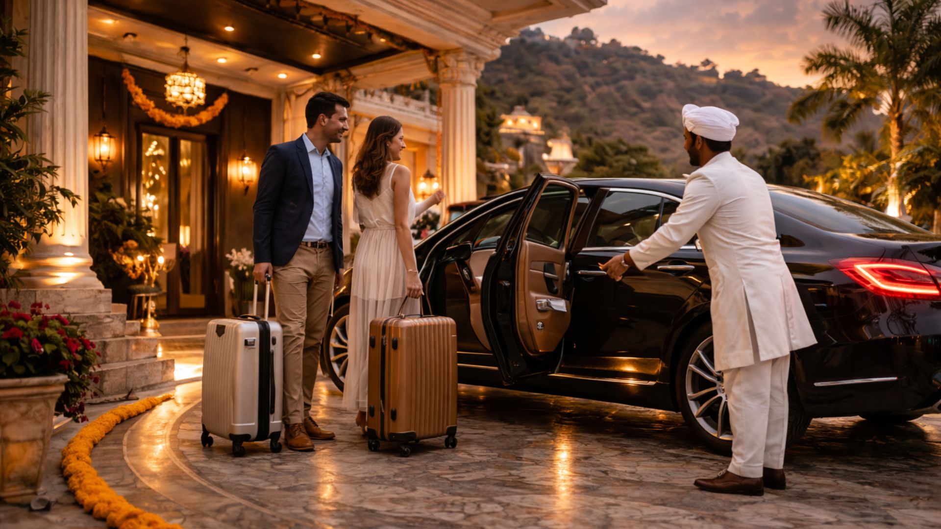 Private chauffeur vehicle at an Indian heritage site